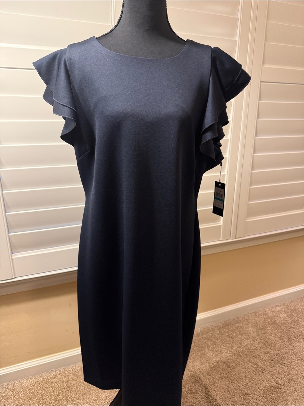 Tommy Hilfiger Navy Ruffle Sleeve Midi Dress